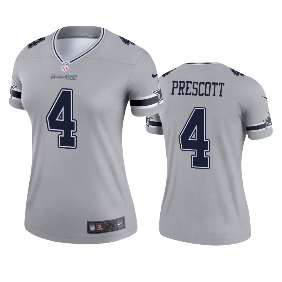 Womens Dallas Cowboys Dak Prescott Silver Inverted Legend Jersey - Cocomos